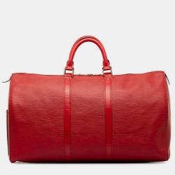Pre Owned Louis Vuitton Red Leather Epi Keepall 50 Duffel Bags