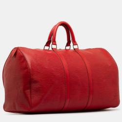 Pre Owned Louis Vuitton Red Leather Epi Keepall 50 Duffel Bags