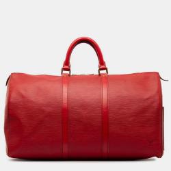 Pre Owned Louis Vuitton Red Leather Epi Keepall 50 Duffel Bags