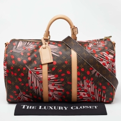 Pre Owned Louis Vuitton Jungle Dots Monogram Canvas Limited Edition Keepall Bandouliere 50 Bag