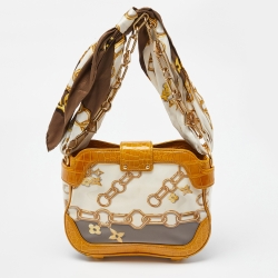 مملوكة مسبقًا Louis Vuitton Mustard Alligator and Coated Fabric Monogram Charms Linda Scarf Bag