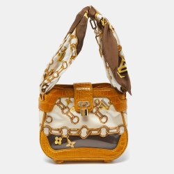 مملوكة مسبقًا Louis Vuitton Mustard Alligator and Coated Fabric Monogram Charms Linda Scarf Bag