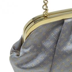Pre Owned Louis Vuitton Grey Monogram Satin Aumoniere Evening Clutch
