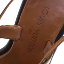 مملوكة مسبقًا Louis Vuitton Brown Leather Floral Cut Out Embellished Ankle Strap Sandals Size 36.5