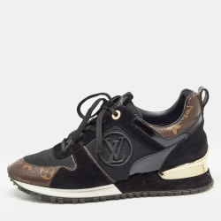 Louis Vuitton Black Suede and Monogram Canvas Run Away Sneakers Size 37.5