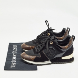 Louis Vuitton Black Suede and Monogram Canvas Run Away Sneakers Size 37.5