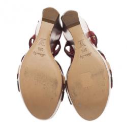 Pre Owned صندل لوي فيت�ون جلد أحمر لامع مونوغرامي نعل روكي وحزام للكاحل مقاس 38.5