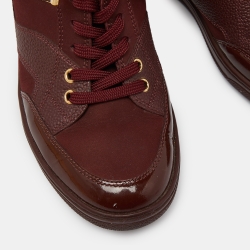 Louis Vuitton Burgundy Monogram Suede and Patent Leather Millenium Wedge High Top Sneakers Size 38.5