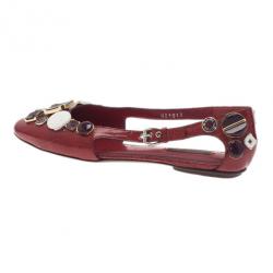 Pre Owned Louis Vuitton Red Patent Leather Embellished Ballet Flats Size 38