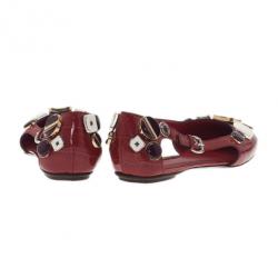 Pre Owned Louis Vuitton Red Patent Leather Embellished Ballet Flats Size 38