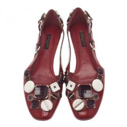 Pre Owned Louis Vuitton Red Patent Leather Embellished Ballet Flats Size 38