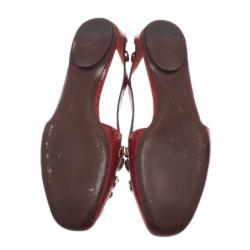 Pre Owned Louis Vuitton Red Patent Leather Embellished Ballet Flats Size 38