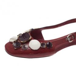 Pre Owned Louis Vuitton Red Patent Leather Embellished Ballet Flats Size 38