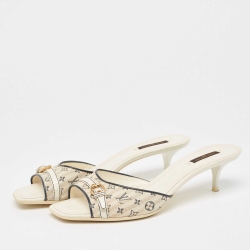 Louis Vuitton White/Blue Monogram Canvas Slide Sandals Size 39.5