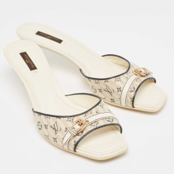 Louis Vuitton White/Blue Monogram Canvas Slide Sandals Size 39.5