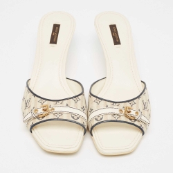 Louis Vuitton White/Blue Monogram Canvas Slide Sandals Size 39.5