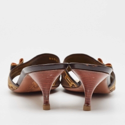 Louis Vuitton Brown/Yellow Printed Satin Charms Detail Slide Sandals Size 40