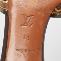Louis Vuitton Brown/Yellow Printed Satin Charms Detail Slide Sandals Size 40