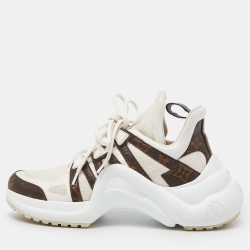Louis Vuitton White Mesh and Monogram Canvas Archlight Sneakers Size 38