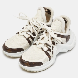Louis Vuitton White Mesh and Monogram Canvas Archlight Sneakers Size 38