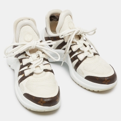 Louis Vuitton White Mesh and Monogram Canvas Archlight Sneakers Size 38