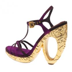 مملوكة مسبقًا Louis Vuitton Purple Satin Feerique Morganne Wedge Sandals Size 38.5