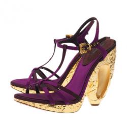 مملوكة مسبقًا Louis Vuitton Purple Satin Feerique Morganne Wedge Sandals Size 38.5