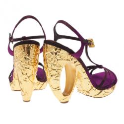 مملوكة مسبقًا Louis Vuitton Purple Satin Feerique Morganne Wedge Sandals Size 38.5