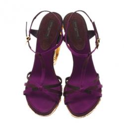 مملوكة مسبقًا Louis Vuitton Purple Satin Feerique Morganne Wedge Sandals Size 38.5