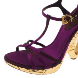 مملوكة مسبقًا Louis Vuitton Purple Satin Feerique Morganne Wedge Sandals Size 38.5