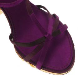 مملوكة مسبقًا Louis Vuitton Purple Satin Feerique Morganne Wedge Sandals Size 38.5