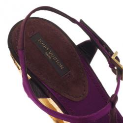 مملوكة مسبقًا Louis Vuitton Purple Satin Feerique Morganne Wedge Sandals Size 38.5