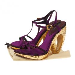 مملوكة مسبقًا Louis Vuitton Purple Satin Feerique Morganne Wedge Sandals Size 38.5