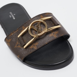 Louis Vuitton Brown Monogram Canvas Lock It  Flat Slides Size 38 