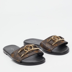Louis Vuitton Brown Monogram Canvas Lock It  Flat Slides Size 38 