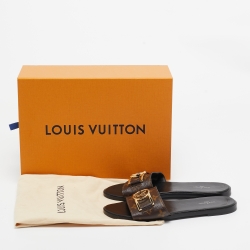 Louis Vuitton Brown Monogram Canvas Lock It  Flat Slides Size 38 