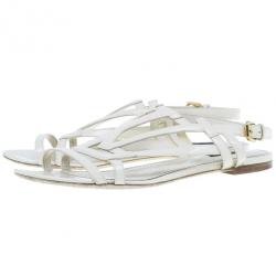مملوكة مسبقًا Louis Vuitton Cream Patent Leather Crossing Flat Sandals Size 41