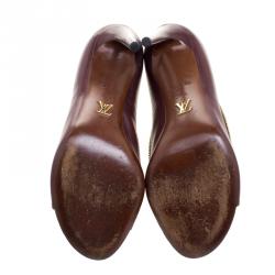 Pre Owned Louis Vuitton Burgundy Suede and Leather Zip Detail Open Toe Booties Size 38.5