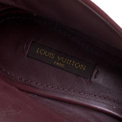 Pre Owned Louis Vuitton Burgundy Suede and Leather Zip Detail Open Toe Booties Size 38.5