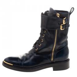 Pre Owned Louis Vuitton Navy Blue Leather Like A Man Ranger Boots Size 37.5