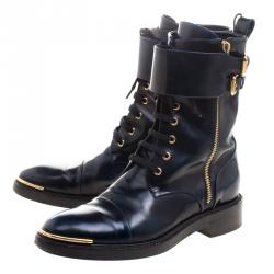 Pre Owned Louis Vuitton Navy Blue Leather Like A Man Ranger Boots Size 37.5