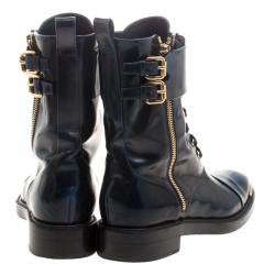 Pre Owned Louis Vuitton Navy Blue Leather Like A Man Ranger Boots Size 37.5