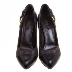 Pre Owned حذاء كعب عالي لوي فيتون كانفاس إيديل رصاصي مونوغرامي وجلد مقاس 39.5