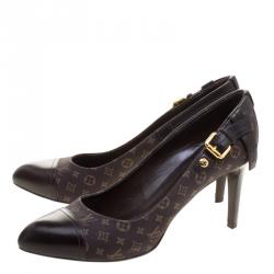 Pre Owned حذاء كعب عالي لوي فيتون كانفاس إيديل رصاصي مونوغرامي وجلد مقاس 39.5