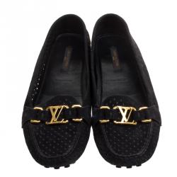 Pre Owned حذاء لوفرز لوي فيتون أوكسفورد سويدي مخرم أسود مقاس 37.5