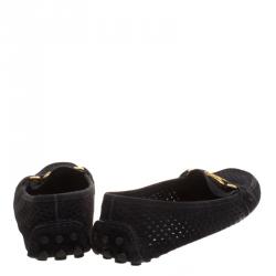 Pre Owned حذاء لوفرز لوي فيتون أوكسفورد سويدي مخرم أسود مقاس 37.5