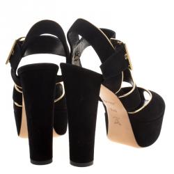 Pre Owned Louis Vuitton Black Suede Mowani Peep Toe Platform Sandals Size 37.5