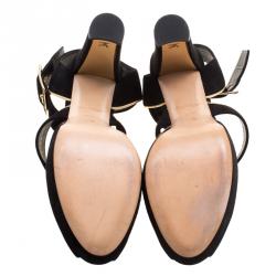 Pre Owned Louis Vuitton Black Suede Mowani Peep Toe Platform Sandals Size 37.5