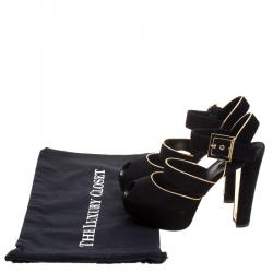 Pre Owned Louis Vuitton Black Suede Mowani Peep Toe Platform Sandals Size 37.5