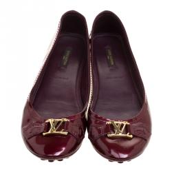 Pre Owned حذاء باليرينا فلات أوكسفورد لوي فيتون جلد أمارنت عنابي لامع مقاس 37.5